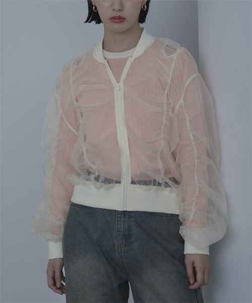 miette（ミエット）の「ギャザーボリュームシアーブルゾン（ブルゾン・レディース・アイボリー/チャコール/ライトブルー・FREE）」の2枚目の写真