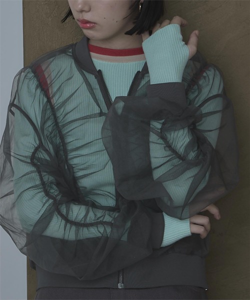 miette（ミエット）の「ギャザーボリュームシアーブルゾン（ブルゾン・レディース・アイボリー/チャコール/ライトブルー・FREE）」の13枚目の写真