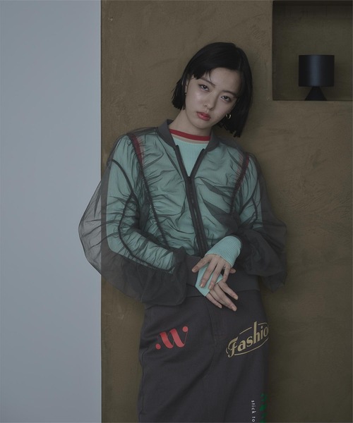 miette（ミエット）の「ギャザーボリュームシアーブルゾン（ブルゾン・レディース・アイボリー/チャコール/ライトブルー・FREE）」の14枚目の写真