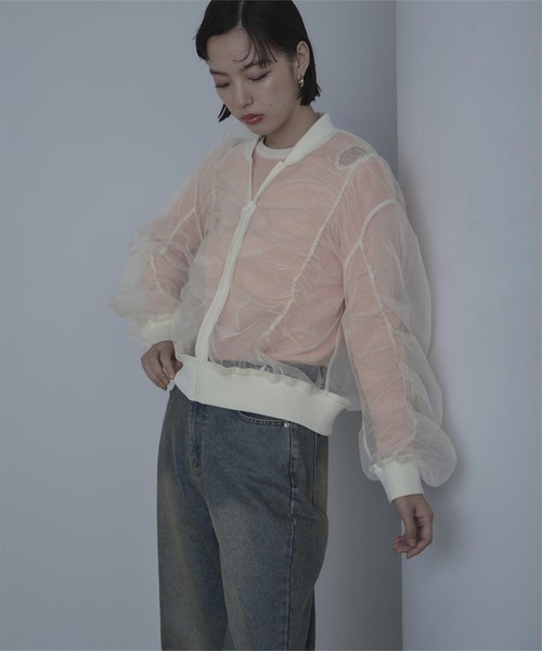 miette（ミエット）の「ギャザーボリュームシアーブルゾン（ブルゾン・レディース・アイボリー/チャコール/ライトブルー・FREE）」の6枚目の写真