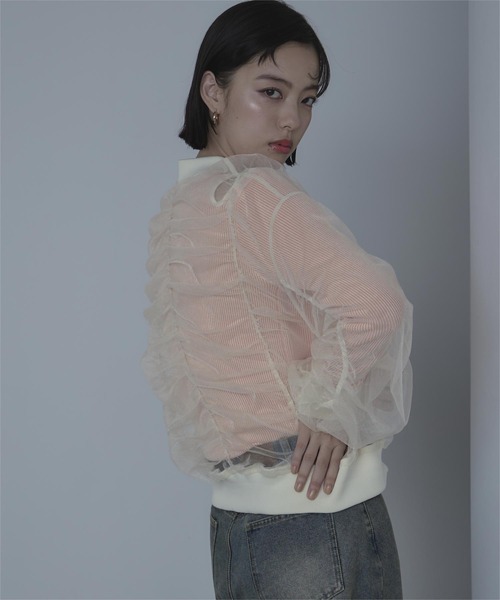 miette（ミエット）の「ギャザーボリュームシアーブルゾン（ブルゾン・レディース・アイボリー/チャコール/ライトブルー・FREE）」の7枚目の写真