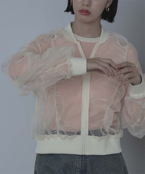 miette（ミエット）の「ギャザーボリュームシアーブルゾン（ブルゾン・レディース・アイボリー/チャコール/ライトブルー・FREE）」の8枚目の写真