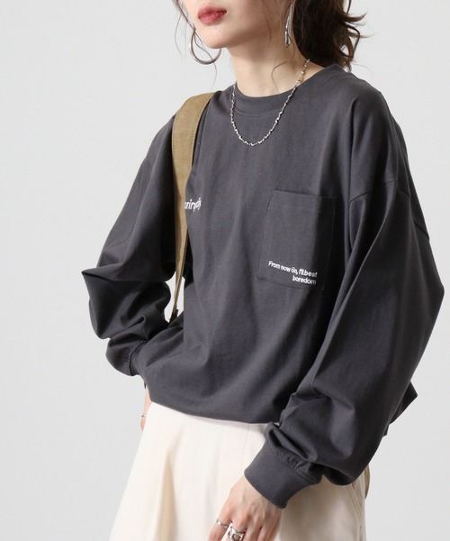 FUNALIVE(ファンアライブ)の「ヘビーウエイトワンポイント刺繍ポケ付きロングTシャツ(Tシャツ/カットソー・メンズ・スミクロ/ブラック/ブラック系その他2/ホワイト系その他2/ブラック系その他3/ブルー/ホワイト/ホワイト系その他3・M/LL/L)」の6枚目の写真