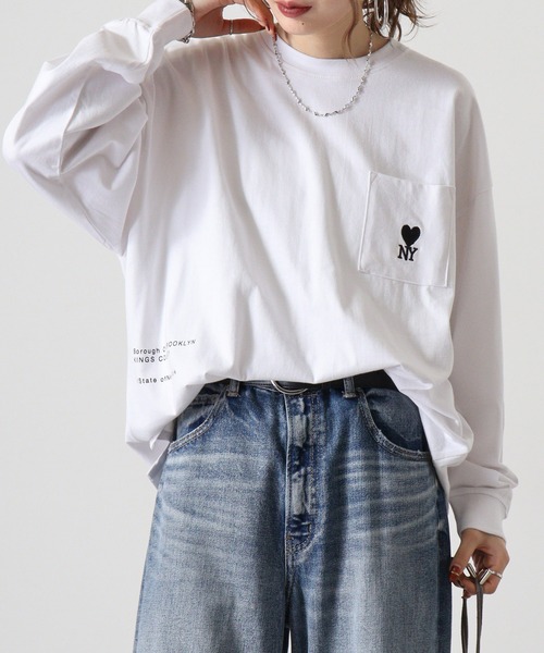 FUNALIVE(ファンアライブ)の「ヘビーウエイトワンポイント刺繍ポケ付きロングTシャツ(Tシャツ/カットソー・メンズ・スミクロ/ブラック/ブラック系その他2/ホワイト系その他2/ブラック系その他3/ブルー/ホワイト/ホワイト系その他3・M/LL/L)」の3枚目の写真