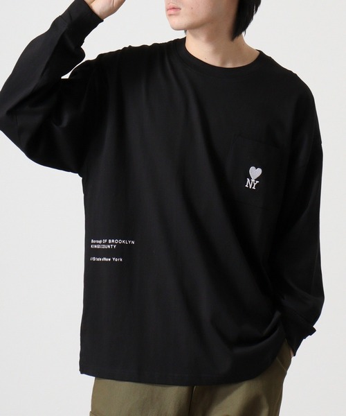FUNALIVE(ファンアライブ)の「ヘビーウエイトワンポイント刺繍ポケ付きロングTシャツ(Tシャツ/カットソー・メンズ・スミクロ/ブラック/ブラック系その他2/ホワイト系その他2/ブラック系その他3/ブルー/ホワイト/ホワイト系その他3・M/LL/L)」の1枚目の写真