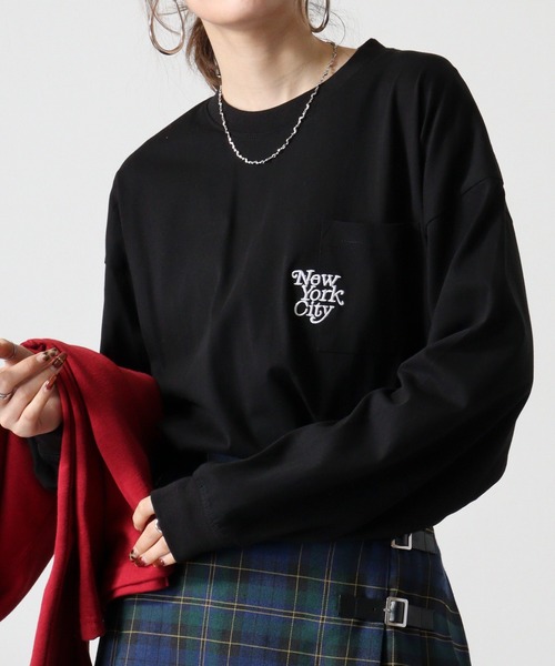 FUNALIVE(ファンアライブ)の「ヘビーウエイトワンポイント刺繍ポケ付きロングTシャツ(Tシャツ/カットソー・メンズ・スミクロ/ブラック/ブラック系その他2/ホワイト系その他2/ブラック系その他3/ブルー/ホワイト/ホワイト系その他3・M/LL/L)」の5枚目の写真