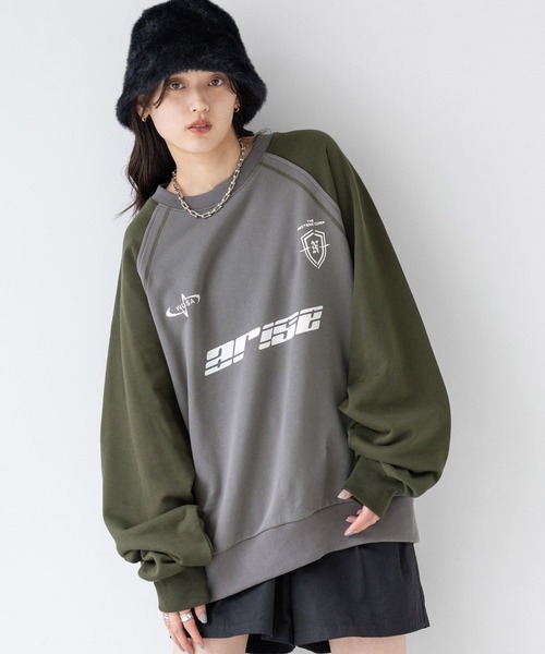 RAGEBLUE（レイジブルー）の「配色ラグラン/ゲームシャツスウェット（スウェット・レディース・ブラック×ホワイト/グレー系・FREE）」の2枚目の写真