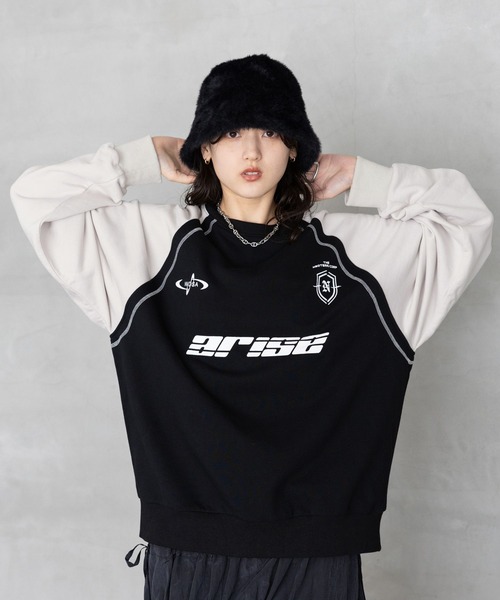 RAGEBLUE（レイジブルー）の「配色ラグラン/ゲームシャツスウェット（スウェット・レディース・ブラック×ホワイト/グレー系・FREE）」の7枚目の写真