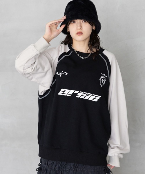 RAGEBLUE（レイジブルー）の「配色ラグラン/ゲームシャツスウェット（スウェット・レディース・ブラック×ホワイト/グレー系・FREE）」の8枚目の写真