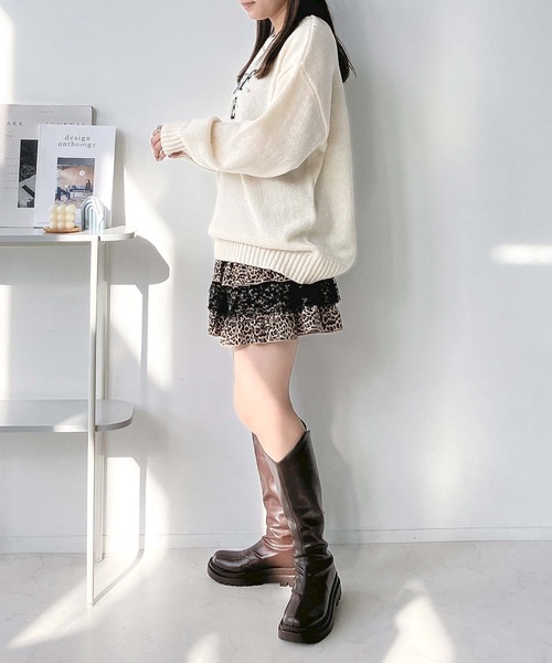 AS KNOW AS plus（アズノゥアズプラス）の「◇ビッグサイズ　パールロゴふわふわジャガードニットプルオーバー（ニット/セーター・レディース・ブラック系/アイボリー系/ブルー系・FREE）」の12枚目の写真