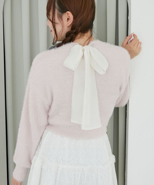 MAJESTIC LEGON(マジェスティックレゴン)の「バックリボンシャギーニット(ニット/セーター・レディース・ラベンダー/アイボリー/ライトグレー/ピンク/チャコールグレー・MEDIUM)」の1枚目の写真