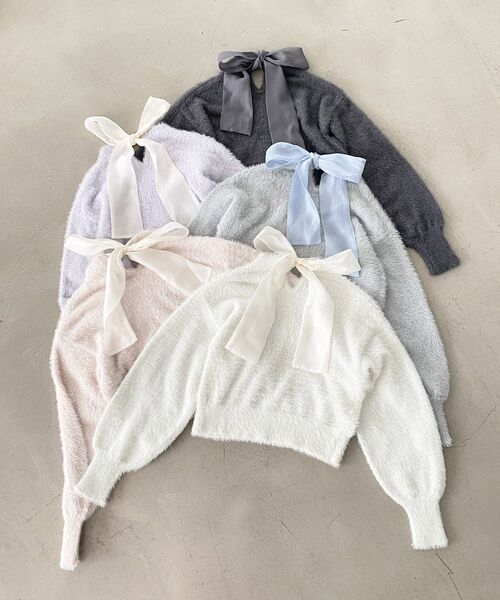 MAJESTIC LEGON(マジェスティックレゴン)の「バックリボンシャギーニット(ニット/セーター・レディース・ラベンダー/アイボリー/ライトグレー/ピンク/チャコールグレー・MEDIUM)」の6枚目の写真