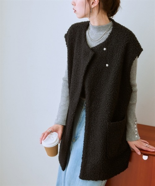 nissen（ニッセン）の「ブークレーリングジレベスト（ベスト・レディース・ブラック/アイボリー・LL/L/M/S/3L）」の2枚目の写真