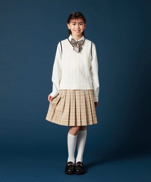 a.v.v（アーヴェヴェ）の「[140-160]【卒服】チェックプリーツスカート（スカート・キッズ・ベージュ/ネイビー・140/150/160）」の19枚目の写真