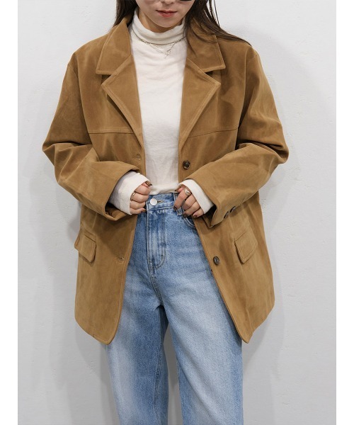 Reurie'（レウリィ）の「【HIT ITEM!】スウェードテーラードジャケット / 長袖 襟付き きれいめ 大人カジュアル オフィス シンプル ベーシック 秋冬 ブラウン キャメル モカ（テーラードジャケット・レディース・ブラウン/キャメル・FREE）」の4枚目の写真