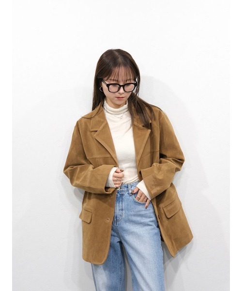 Reurie'（レウリィ）の「【HIT ITEM!】スウェードテーラードジャケット / 長袖 襟付き きれいめ 大人カジュアル オフィス シンプル ベーシック 秋冬 ブラウン キャメル モカ（テーラードジャケット・レディース・ブラウン/キャメル・FREE）」の9枚目の写真