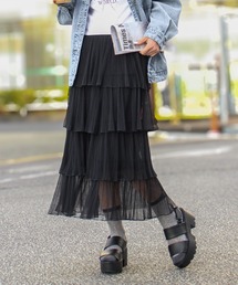 チュールティアードロングスカート