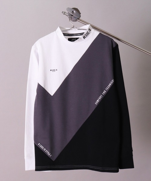 LUXE/R GOLF(ラグジュ ゴルフ)の「(RM)【LUXE/R GOLF】ストレッチ スムース 切り替え 配色 モックネック 長袖 Tシャツ(Tシャツ/カットソー・メンズ・ブラック系/ホワイト系・L/XL/M)」の3枚目の写真