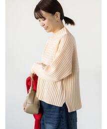 リブ切替ボトルネックニット