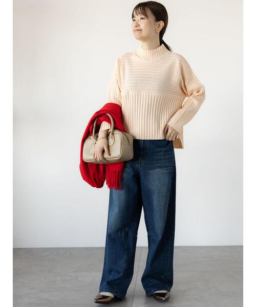 Lugnoncure（ルノンキュール）の「リブ切替ボトルネックニット（ニット/セーター・レディース・オフホワイト/ブラック/ラベンダー/グリーン/ピンク・F）」の7枚目の写真