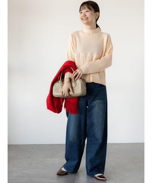 Lugnoncure（ルノンキュール）の「リブ切替ボトルネックニット（ニット/セーター・レディース・オフホワイト/ブラック/ラベンダー/グリーン/ピンク・F）」の8枚目の写真