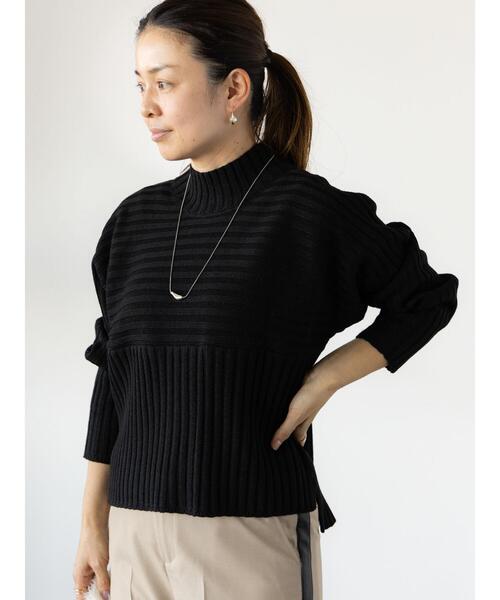 Lugnoncure（ルノンキュール）の「リブ切替ボトルネックニット（ニット/セーター・レディース・オフホワイト/ブラック/ラベンダー/グリーン/ピンク・F）」の12枚目の写真