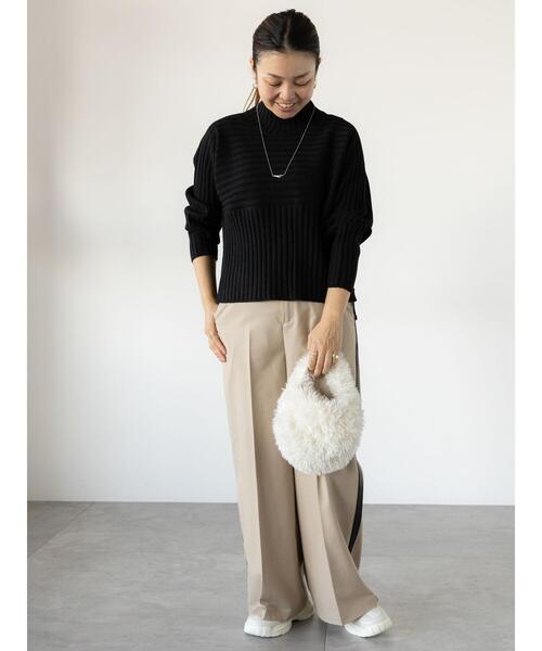 Lugnoncure（ルノンキュール）の「リブ切替ボトルネックニット（ニット/セーター・レディース・オフホワイト/ブラック/ラベンダー/グリーン/ピンク・F）」の13枚目の写真