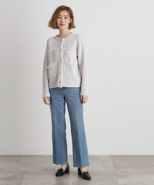 grove（グローブ）の「ツイードニットジャケット（ノーカラージャケット・レディース・サックスブルー/ライトグレー系9/ネイビー・02/01/03）」の6枚目の写真