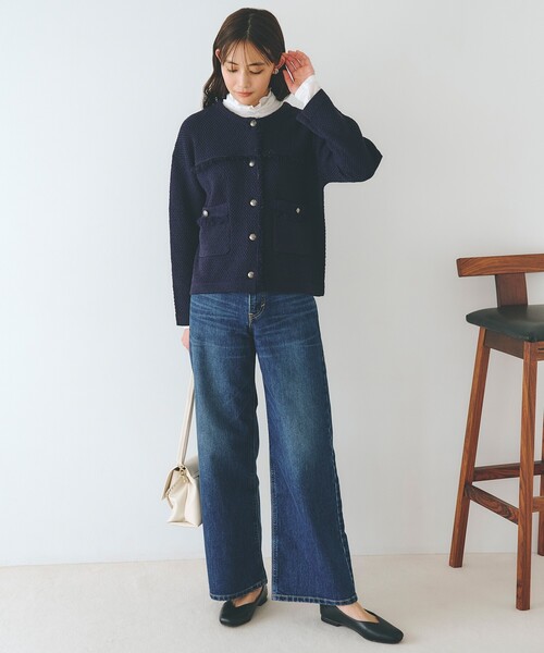 grove（グローブ）の「ツイードニットジャケット（ノーカラージャケット・レディース・サックスブルー/ライトグレー系9/ネイビー・02/01/03）」の17枚目の写真