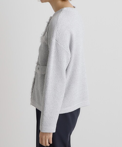 grove（グローブ）の「ツイードニットジャケット（ノーカラージャケット・レディース・サックスブルー/ライトグレー系9/ネイビー・02/01/03）」の20枚目の写真