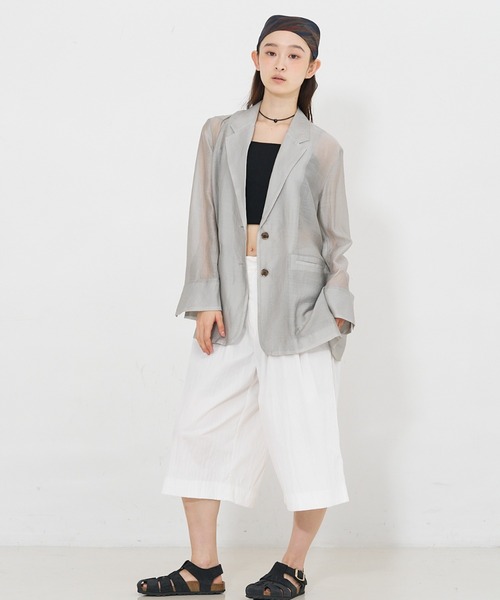 NOMINE(ノミネ)の「バックスリット シルキー シアー ジャケット(テーラードジャケット・レディース・アイボリー/グレイッシュベージュ/ブラック/キャメル・フリー)」の20枚目の写真