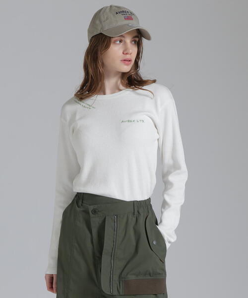 AVIREX(アヴィレックス)の「DOODLE PRINT HONEYCOMB WAFFLE T-SHIRT/ダブルプリント ハニカムワッフルTシャツ(Tシャツ/カットソー・レディース・ホワイト/ネイビー/グレー・M/S)」の1枚目の写真