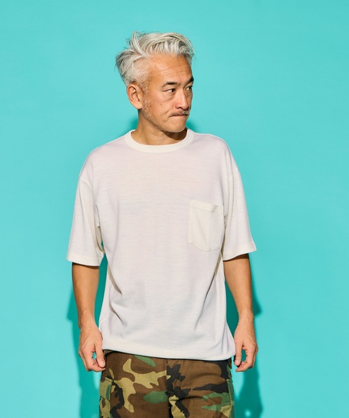 BURLAP OUTFITTER(バーラップアウトフィッター)の「S/S MERINO POCKET TEE/ ショートスリーブ メリノ ポケット ティー(Tシャツ/カットソー・メンズ・ブラック/ネイビー/ヘザーグレー/オフホワイト・LARGE/MEDIUM)」の1枚目の写真