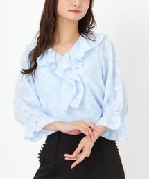 ラメジャガードフリルブラウス