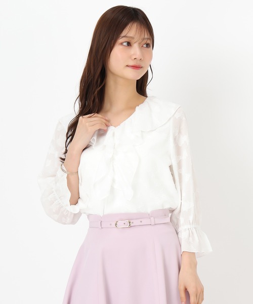 MISCH MASCH(ミッシュマッシュ)の「ラメジャガードフリルブラウス(シャツ/ブラウス・レディース・ブルー/グリーン/ホワイト・フリ-)」の10枚目の写真