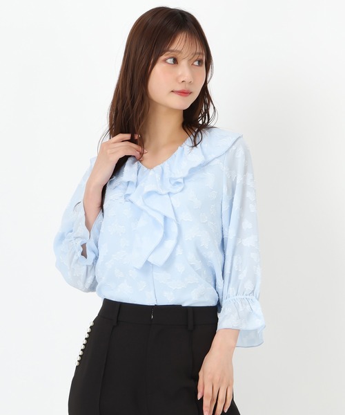 MISCH MASCH(ミッシュマッシュ)の「ラメジャガードフリルブラウス(シャツ/ブラウス・レディース・ブルー/グリーン/ホワイト・フリ-)」の6枚目の写真