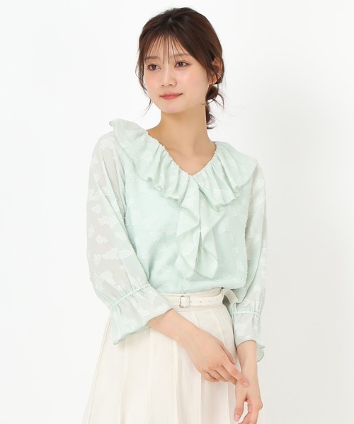 MISCH MASCH(ミッシュマッシュ)の「ラメジャガードフリルブラウス(シャツ/ブラウス・レディース・ブルー/グリーン/ホワイト・フリ-)」の7枚目の写真