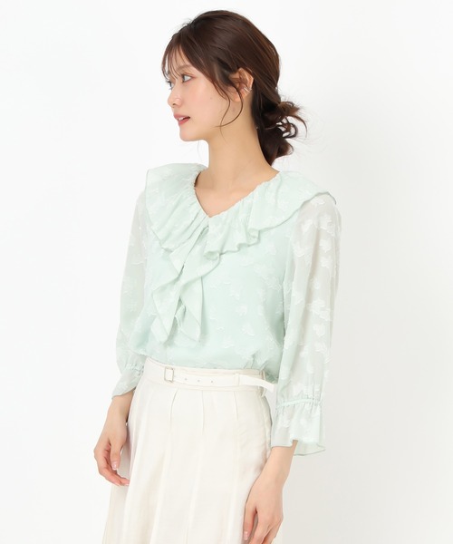 MISCH MASCH(ミッシュマッシュ)の「ラメジャガードフリルブラウス(シャツ/ブラウス・レディース・ブルー/グリーン/ホワイト・フリ-)」の8枚目の写真