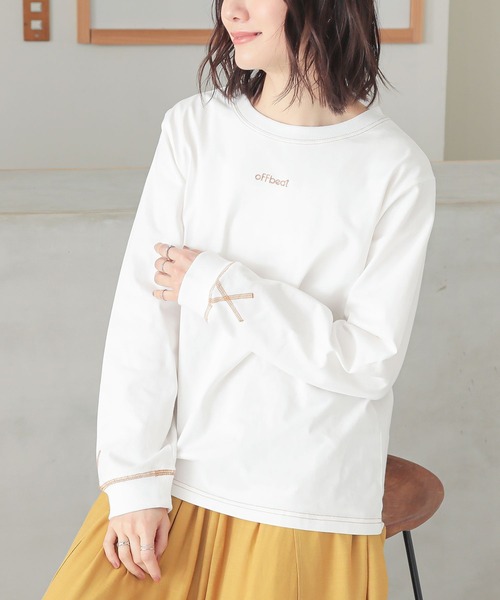 n'OrLABEL（ノアールレーベル）の「配色ステッチロゴ刺繍ロンT（Tシャツ/カットソー・レディース・ホワイト/ブラック/杢グレー・S～Ｍ/3L/L～LL）」の2枚目の写真