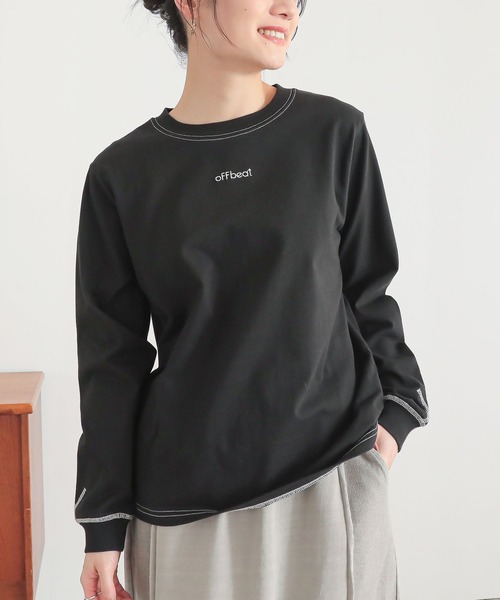 n'OrLABEL（ノアールレーベル）の「配色ステッチロゴ刺繍ロンT（Tシャツ/カットソー・レディース・ホワイト/ブラック/杢グレー・S～Ｍ/3L/L～LL）」の3枚目の写真