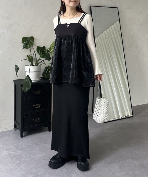 prose verse（プロズヴェール）の「シアードット切替ビスチェ（キャミソール・レディース・ブラック/ブラック系その他・MEDIUM/LARGE）」の3枚目の写真