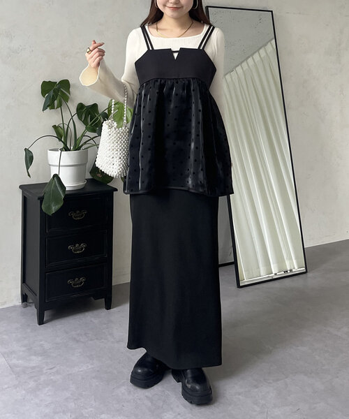 prose verse（プロズヴェール）の「シアードット切替ビスチェ（キャミソール・レディース・ブラック/ブラック系その他・MEDIUM/LARGE）」の6枚目の写真