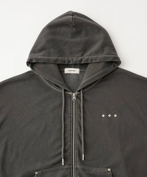 セール】ヴィンテージ加工スタッズデザインダブルジップパーカー