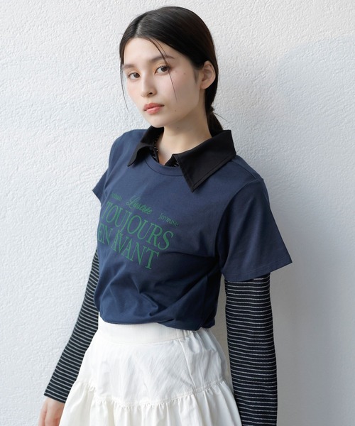 VIS(ビス)の「コンパクトフロッキープリントロゴTシャツ(Tシャツ/カットソー・レディース・ホワイト/ネイビー/イエロー・FREE)」の3枚目の写真