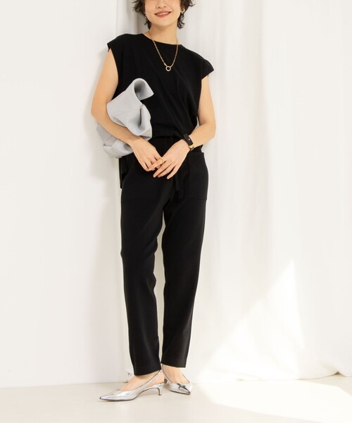 Rie Miller（リエミラー）の「《セットアップ対応》《手洗い可能》細見えニットオールインワン（つなぎ/オールインワン・レディース・キナリ/ブラック・38）」の2枚目の写真