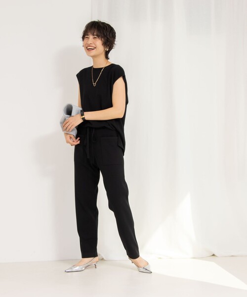【新品】リエミラー ニットパンツ オールインワン ベアトップパンツ 2way 黒 新品】リエミラー ニットパンツ オールインワン ベアトップ