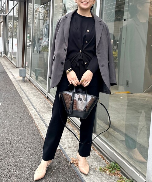 Rie Miller（リエミラー）の「《セットアップ対応》《手洗い可能》細見えニットオールインワン（つなぎ/オールインワン・レディース・キナリ/ブラック・38）」の19枚目の写真