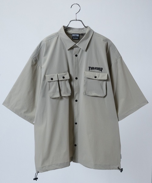 THRASHER(スラッシャー)の「【at】〔THRASHER/スラッシャー〕NYLON S/S SHIRT ストレッチナイロン ベンチレーションシャツ(シャツ/ブラウス・メンズ・ブラック/グレイッシュベージュ/カーキ・MEDIUM/LARGE)」の3枚目の写真