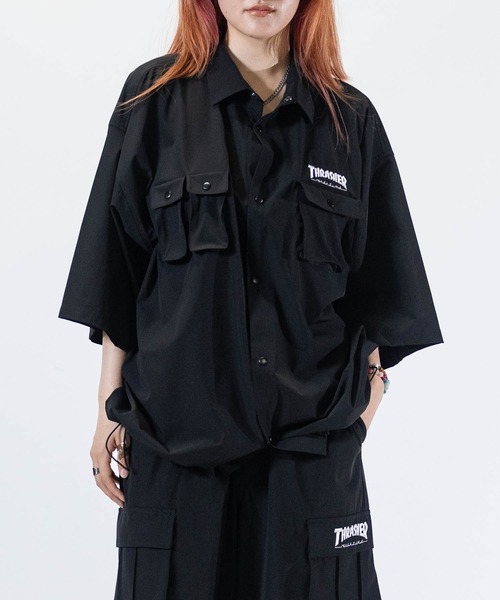THRASHER(スラッシャー)の「【at】〔THRASHER/スラッシャー〕NYLON S/S SHIRT ストレッチナイロン ベンチレーションシャツ(シャツ/ブラウス・メンズ・ブラック/グレイッシュベージュ/カーキ・MEDIUM/LARGE)」の7枚目の写真