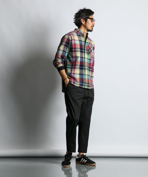 セール】[INDIGO LABEL] INDIGO MADRAS CHECK RIBBED SHIRT